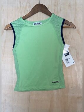 Spalding Lime Green Athletic Mesh-Panel Tank with Navy Trim